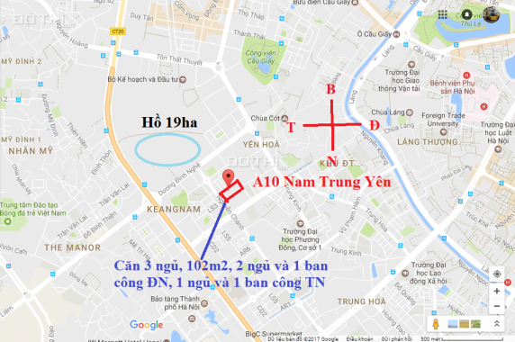Bán căn chung cư 3 phòng ngủ, ĐN, 102m2 thông thuỷ KĐT Nam Trung Yên 0919555426