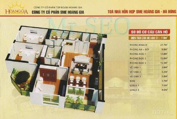 CC cần bán gấp chung cư SME Hoàng Gia, DT: 118.6m2 tầng 1606, giá 14.5tr/m2. LH: 093.626.3589