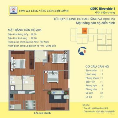Bán căn 3 phòng ngủ, 88.3m2 chung cư UDIC Riverside - Phường Vĩnh Tuy, full nội thất