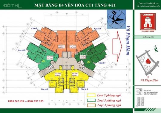 Chính chủ bán căn 122.1m2, 148.8m2 tòa CT1 E4 Yên Hòa, Vũ Phạm Hàm. Giá rẻ 0904 897 255