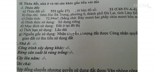 Bán gấp lô đất 73m2, đường Phạm Ngọc Thạch, phường 6, TP Đà Lạt giá 1.2 tỷ. LH: 0937.721.778