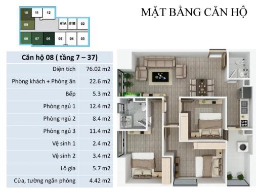 Chủ nhà căn 1508 CC FLC Star Tower, Quang Trung, DT 76.2m2 bán gấp giá 19tr/m2. LH: 0936338736