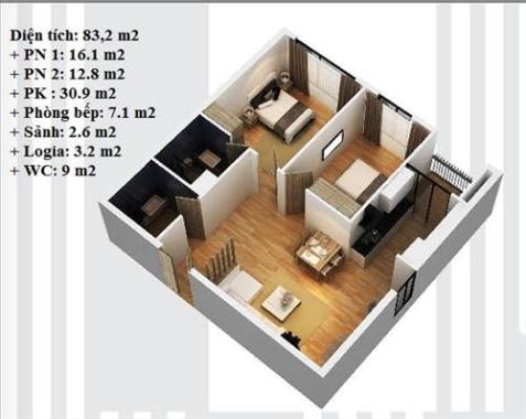 Cần bán căn hộ 12 Tòa N03T5 Ngoại Giao Đoàn, Bắc Từ Liêm. DT 83m2, 2PN, ban công Nam, 26.5 tr/m2