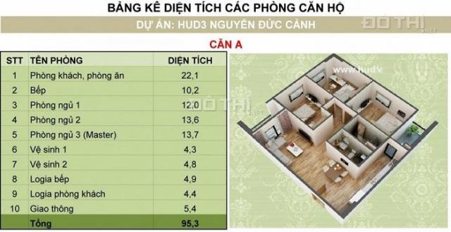 Cấn nhượng lại căn 52m2 tòa H1 chung cư HUD 3 Nguyễn Đức Cảnh, ban công chính Nam