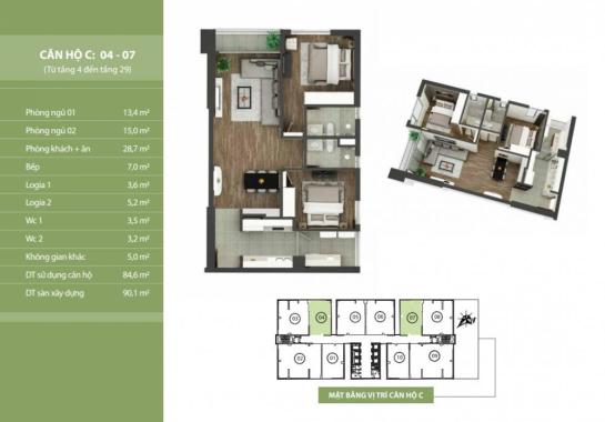Bán căn hộ cao cấp 2PN, N03T2-Ngoại Giao Đoàn, diện tích 85m2. Giá 32.5 tr/m2