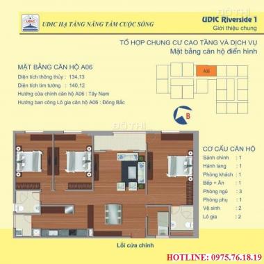 Cần bán căn hộ 3 phòng ngủ chung cư UDIC Riverside 122 Vĩnh Tuy, diện tích 134.13m2, giá rẻ