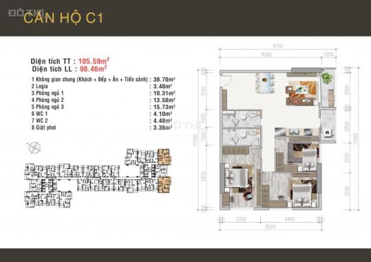 Bán căn hộ 3PN tại dự án Viva Riverside, Quận 6, Hồ Chí Minh, diện tích 90,06m2 giá 2,8 tỷ