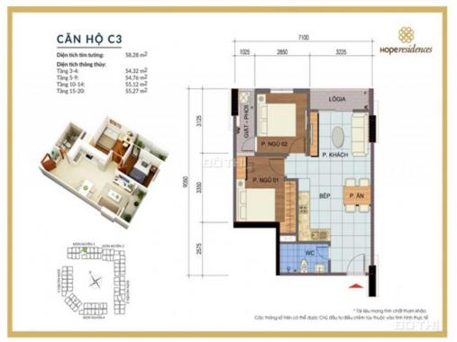 Bán căn hộ chung cư tại dự án Hope Residence, Long Biên, Hà Nội, diện tích 52m2, giá 16 tr/m2