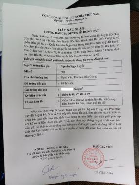 Chính chủ còn 2 lô đất đấu giá Sóc Sơn gần sân bay Nội Bài, giá 6,8 triệu/m