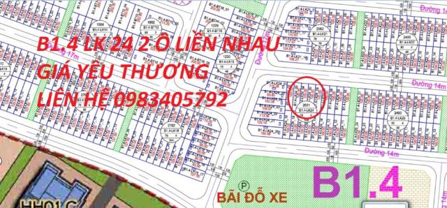 Bán 2 ô liền kề liền nhau B1.4 LK 24 đầu tư tại khu đô thị Thanh Hà Mường Thanh. LH 0983405792