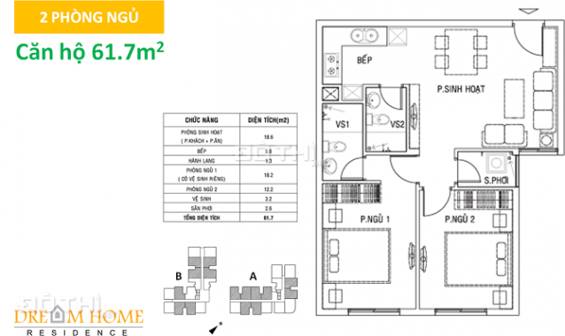 Bán căn hộ 62m2, 2PN, 2 toilet, 01 PK, 01 bếp, chung cư Dream Home Residence Gò Vấp