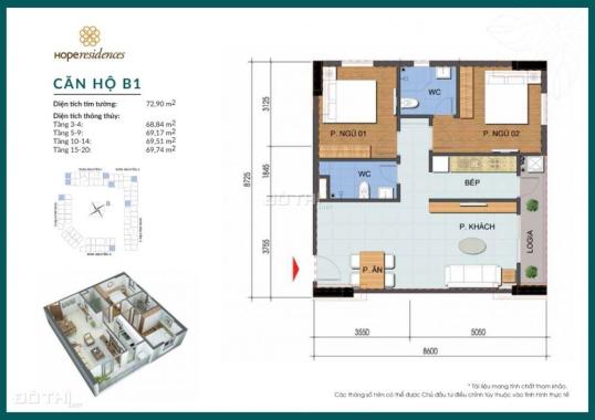 Chỉ 40-57 triệu sở hữu căn hộ 69m2 đến khi nhận nhà đóng 50% giá trị căn hộ tại Hope Residences