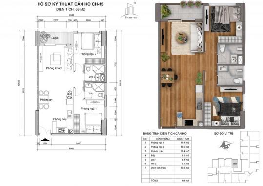 Căn góc rẻ nhất Mỹ Đình, 65.7m2, 2PN, 2WC, 1.88 tỷ, 24 Nguyễn Cơ Thạch