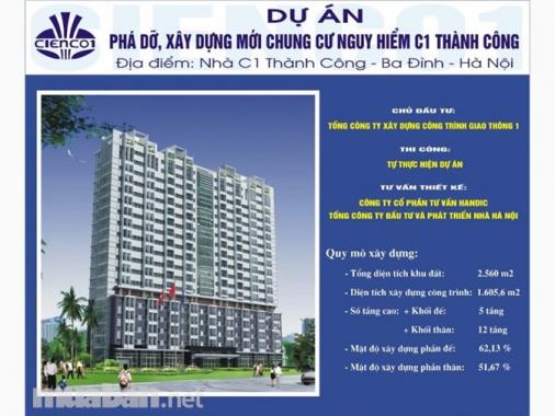 Bán căn hộ chung cư tại dự án Chung cư C1 Thành Công, Ba Đình, Hà Nội DT 61m2 - 64m2 giá 43 tr/m2