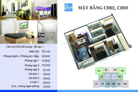 Bán chung cư quận Hoàng Mai nhận nhà ở ngay 3 PN, 76m2, full đồ, giá 1 tỷ 946 tr