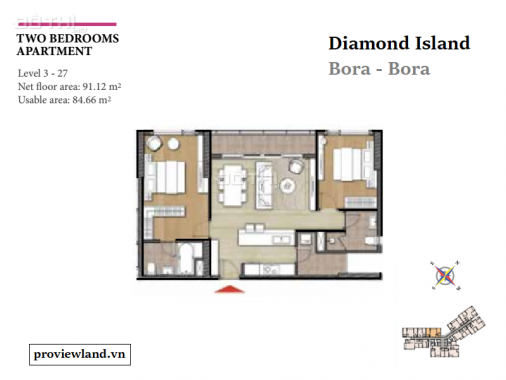 Bán căn hộ Diamond Island, tháp Bora, với 2PN, tầng cao
