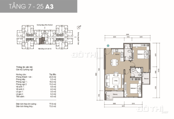 Chính chủ bán căn hộ 73m2 full nội thất 2.7 tỷ chung cư The Legend 109 Nguyễn Tuân