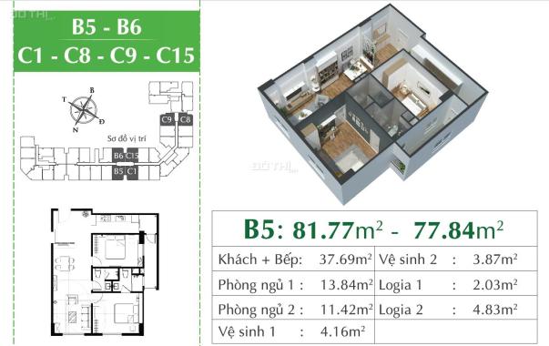 Bán gấp căn hộ 2PN dự án Eco City Việt Hưng, BC Đông Nam, giá 1,751 tỷ chiết khấu 5%, HTLS 0%