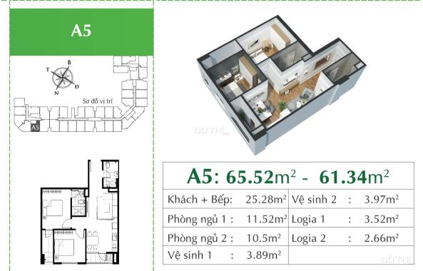 Bán gấp căn hộ 2PN dự án Eco City Việt Hưng, BC Đông Nam, giá 1,751 tỷ chiết khấu 5%, HTLS 0%