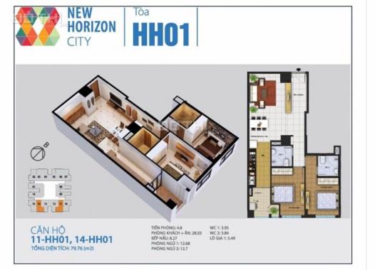 Chính chủ cắt lỗ căn hộ tầng 19 New Horizon 87 Lĩnh Nam, diện tích 79,76m2. Full đồ nội thất