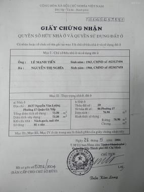 2 nhà liền kề hẻm 226 Nguyễn Văn Lượng, P. 17, Q. Gò Vấp