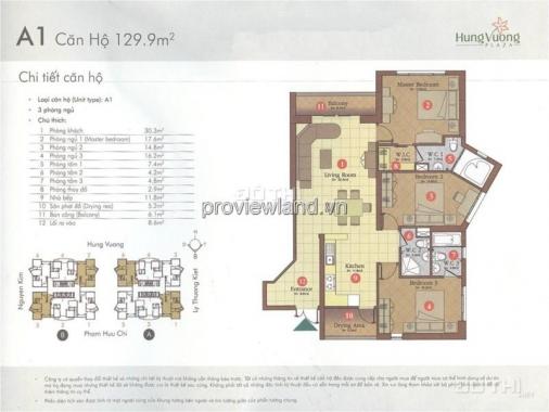 Mình bán căn hộ Hùng Vương 129.9m2, tháp A, thiết kế 3 PN, full nội thất