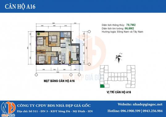 Bán gấp căn hộ 282 Nguyễn Huy Tưởng 2 PN, 70m2, giá 1.68 tỷ, LH: 0967544333