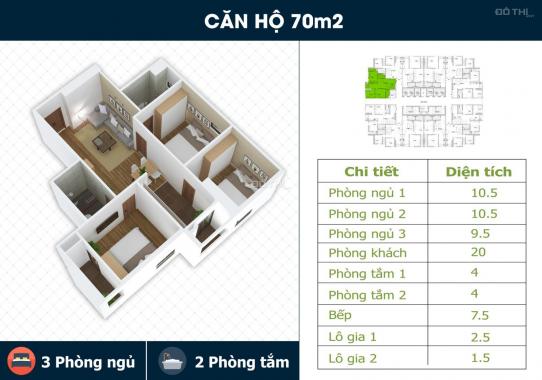 Bán căn hộ tầng 28, 70.78 m2, 3 PN, view hồ Yên Sở
