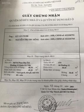 Nhà chính chủ cần bán gấp, 256 Phan Huy Ích, P. 12, Gò Vấp dt 4x16m