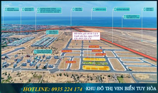 Đất biển Phú Yên đã có sổ, cạnh sân bay Tuy Hòa, ngay khu cán bộ chỉ 1 tỷ 6/nền, đường 20m