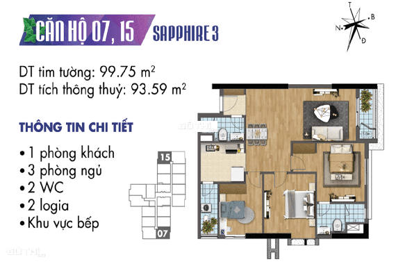 Căn hộ 2 phòng ngủ tòa S3 Goldmark City, giá 2.2 tỷ