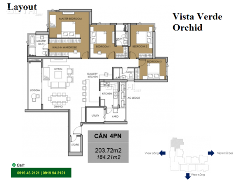 Căn hộ 4 phòng ngủ cần bán tại tháp Orchid Vista Verde