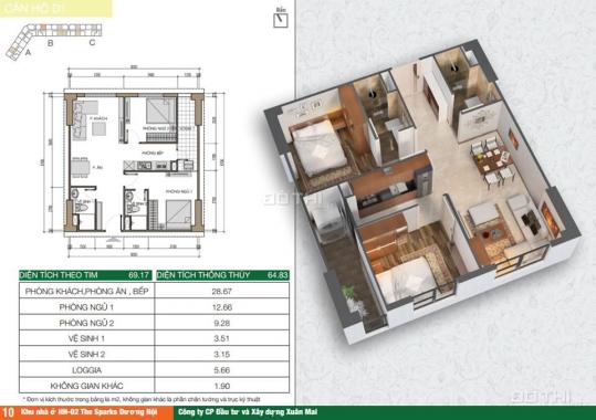 Nhà rẻ đâu xa, gần ngay trước mắt! Chính chủ cắt lỗ bán ngay căn hộ 70m2, 2 pn ở HH2C Dương Nội