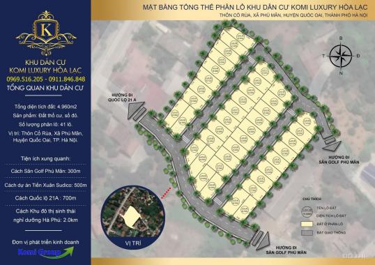 Đất nền phân lô Komi Luxury - Hòa Lạc, vị trí vàng TT siêu đô thị, giá từ 7,5 tr/m2. 0969.516.205
