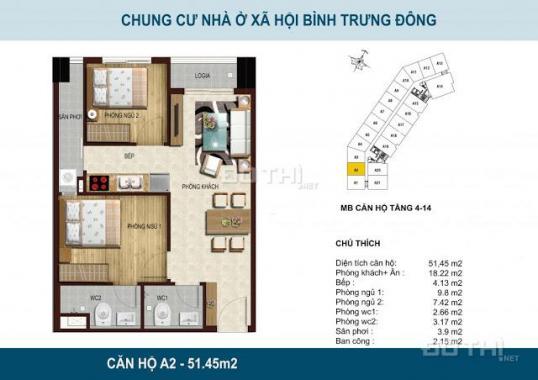 Bán suất nội bộ căn hộ Quận 2, mặt tiền Nguyễn Duy Trinh, 2PN - 2WC, giá 1.985 tỷ