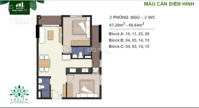 Hưng Thịnh bán căn hộ Lavita Charm 2.1 tỷ/67m2, trả góp 2 năm 0% lãi suất, nội thất cao cấp
