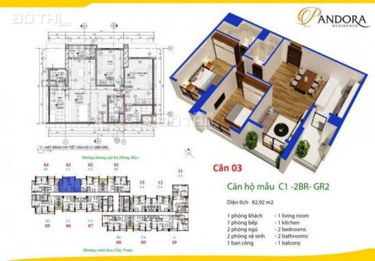 CK đến 5% + Tặng SH 86 triệu + Hỗ trợ 70% căn 2 PN 83m2 chung cư Pandora Tower tầng đẹp, view đẹp