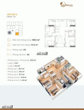 Bán căn hộ chung cư tại dự án Golden Park Tower, Cầu Giấy, Hà Nội, diện tích 100.1m2, giá 42 tr/m2