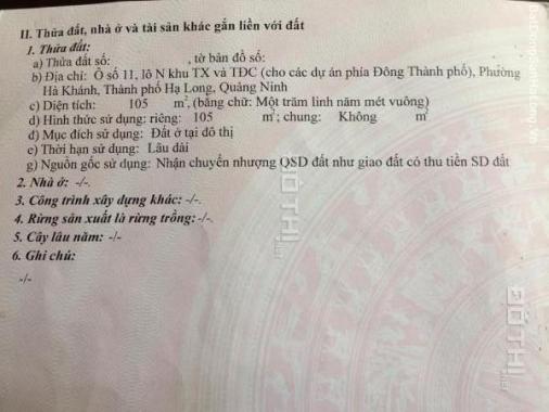 Bán lô N-11 KĐT Thành Thắng, Hạ Long. DT: 105m2, MT: 5m, hướng TB