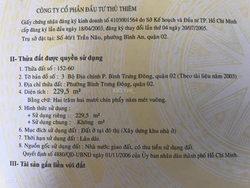 Bán đất Bình Trưng Đông, khu Đông Thủ Thiêm, gần chợ Tân Lập, (229.5m2) 70 triệu/m2. Tel 0918481296