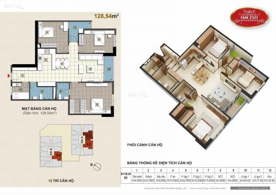 Căn hộ 128.8m2, 3 phòng ngủ, ban công Đông Nam, Xuân Mai Tô Hiệu, giá 18 triệu/m2