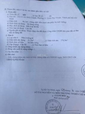 Chính chủ cần bán nhà riêng tại đường Hồ Biểu Chánh, phường 11, quận Phú Nhuận. LH 0979881003