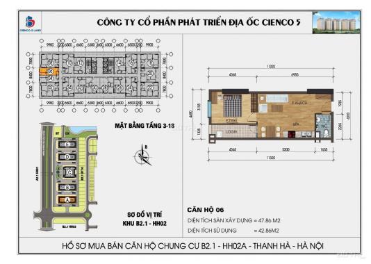 Cần bán căn CC khu đô thị Thanh Hà Cienco 5 B2.1, S 47m2, 725tr, cửa TB, ban công Tây