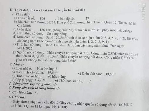 Bán nhà cấp 4 mặt tiền Hiệp Thành 17, Q12, 5mx25m, 126m2, 7 tỷ 700 triệu