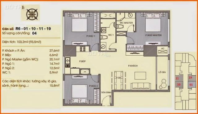 Cần bán gấp căn hộ chung cư R6 - Royal City, tầng 20, 3 phòng ngủ, giá 5.1 tỷ. LH 0907.3388.38