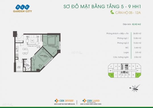 Bán căn hộ chung cư tại dự án FLC Garden City, Nam Từ Liêm, Hà Nội, diện tích 50m2, giá TT 800tr