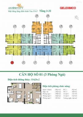 Căn hộ số 01 tòa A7 tầng cao, 3 PN An Bình City