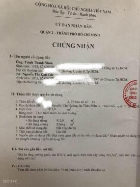Cần bán 912m2 nhà đất đô thị Nguyễn Văn Hưởng, Q. 2 mặt tiền đường, giá tốt cạnh trường học