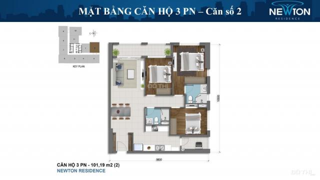 Bán căn hộ 3PN tầng cao, DT 102m2 tại Newton Residence, nội thất cơ bản, căn góc. Giá 6.4 tỷ