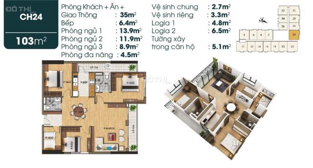 Bán căn hộ tầng 10, DT 103m2, giá chỉ từ 25,2 triệu/m2, HTLS 0% 24T, 09345 98 36